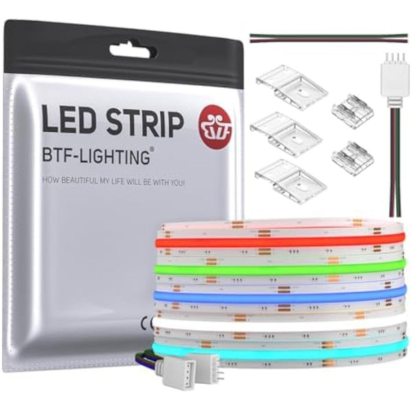 BTF-LIGHTING FCOB COB RGB Flexible High Density LED Strip 5M 840LED/M 4200LEDs DC24V 16W/M IP30 Non Waterproof Multicolour for DIY Home Decoration (Power Supply&Controller NOT Included)