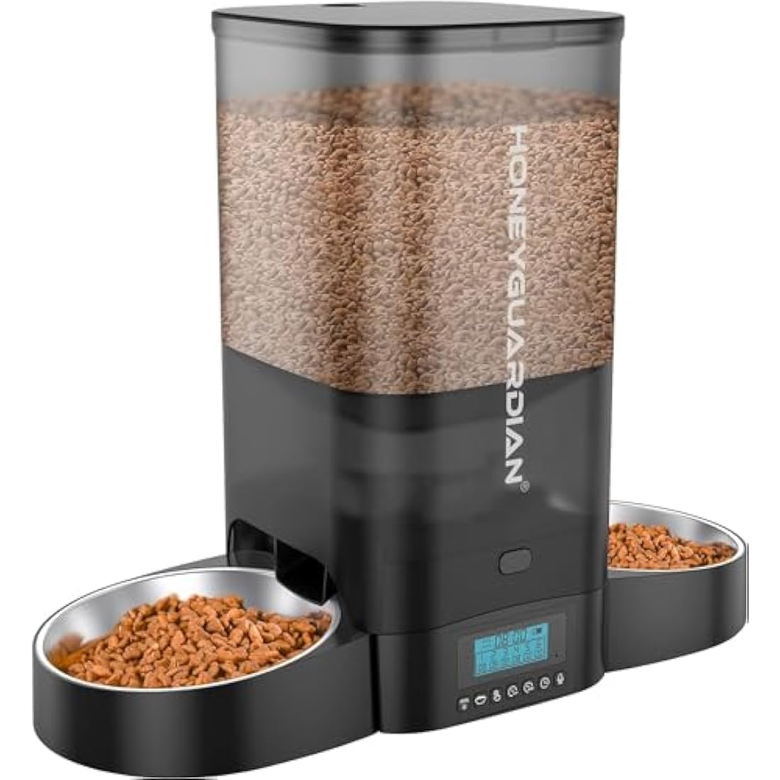 HoneyGuaridan Automatic Cat Feeder for 2 Cats, Equally Distributed Cat Feeder Timer Dispenser with 4-stage Seal Lock Fresh, 10s Voice Recording, Up to 6 Meals a Day - for Multi-Cats & Dogs (5L)