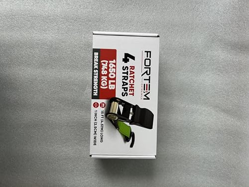 FORTEM Ratchet Straps, 748kg Break Strength, 4 Pack 4.6m x 2.54cm Tie Down Strap Set, 4 Soft Loops, Motorcycle Straps Tie Downs, Cargo Cam Buckles, Rubber Handles, Carry Bag