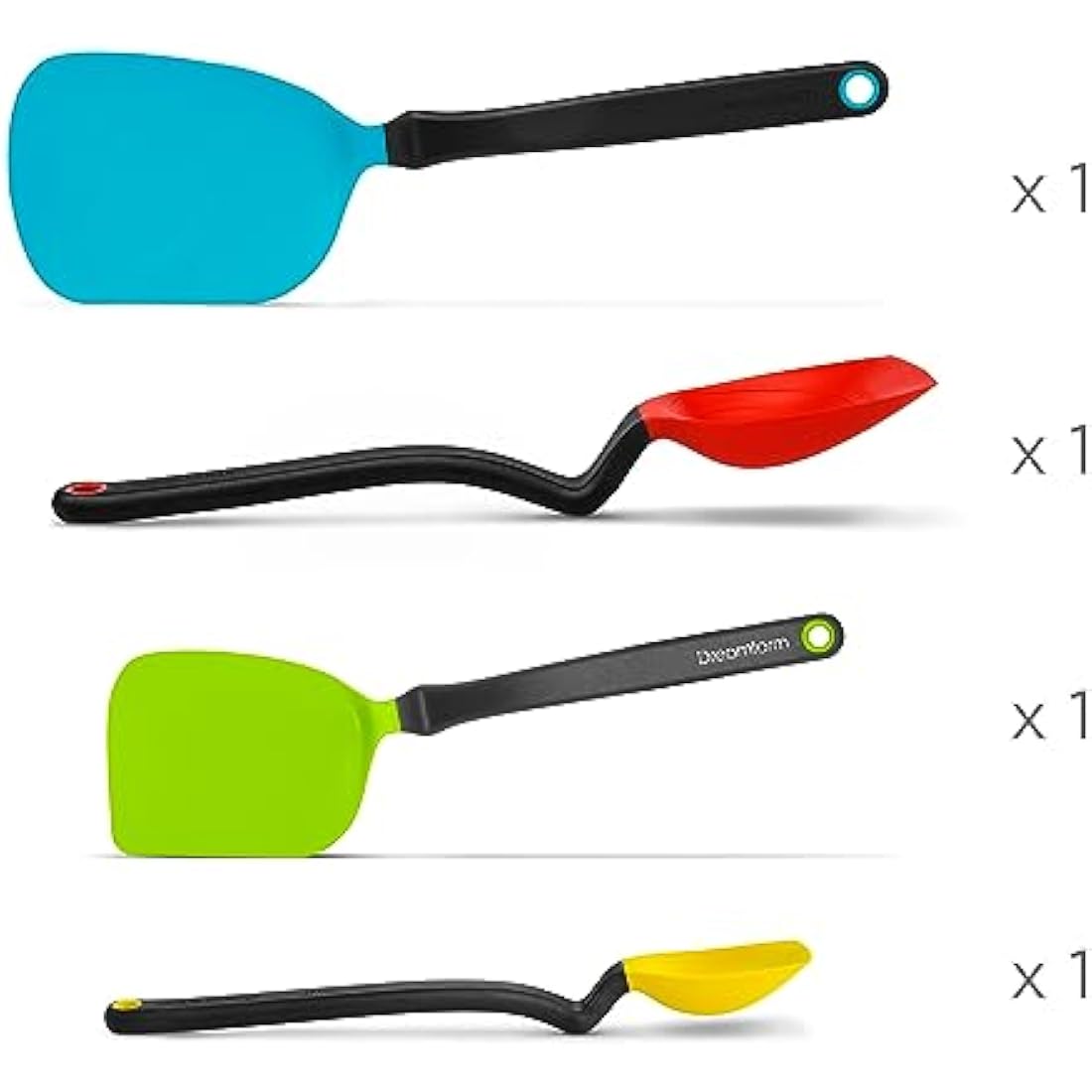 Dreamfarm Set of Essentials Silicone & Nylon Non-Stick-Safe Kitchen Cooking Utensils Set with Chopula, Mini Chopula, Supoon, & Mini Supoon - Party Mix