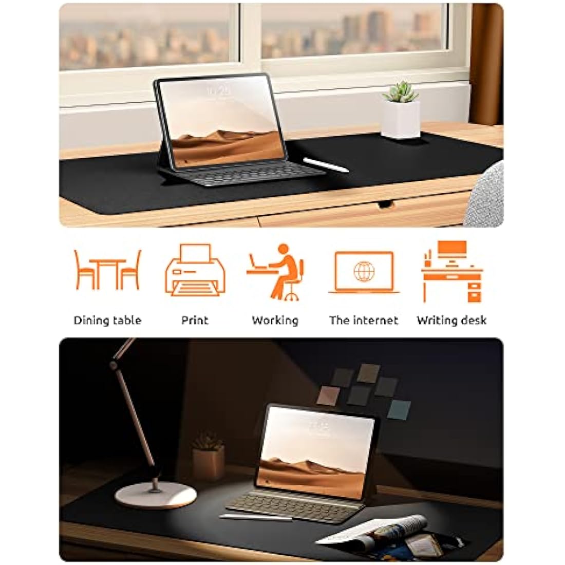 YSAGi Leather Desk Mat, Large Mouse Mat, Non-Slip Desk Pad, Waterproof PU Leather Table Protector Writing Pad for Office and Home (60 x 35 cm, Black)