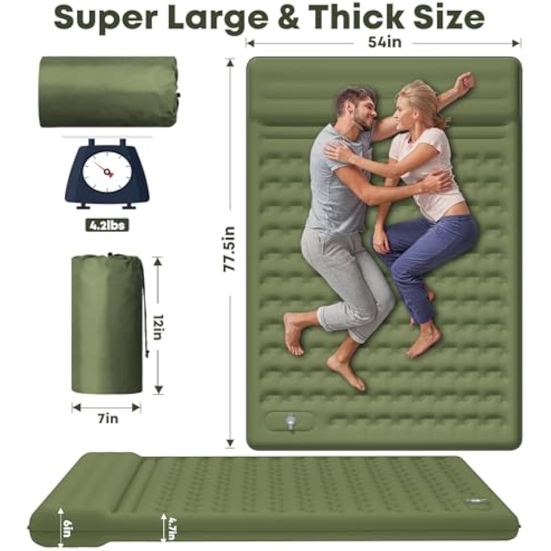 MAMBAKOTR Camping Air Bed 12-15CM Extra Thick, Reinforced Support Structure with Built-in Foot Pump and Pillow Portable Camping Sleeping Mat Air Mattress for Tent Backpacking Hiking Travel