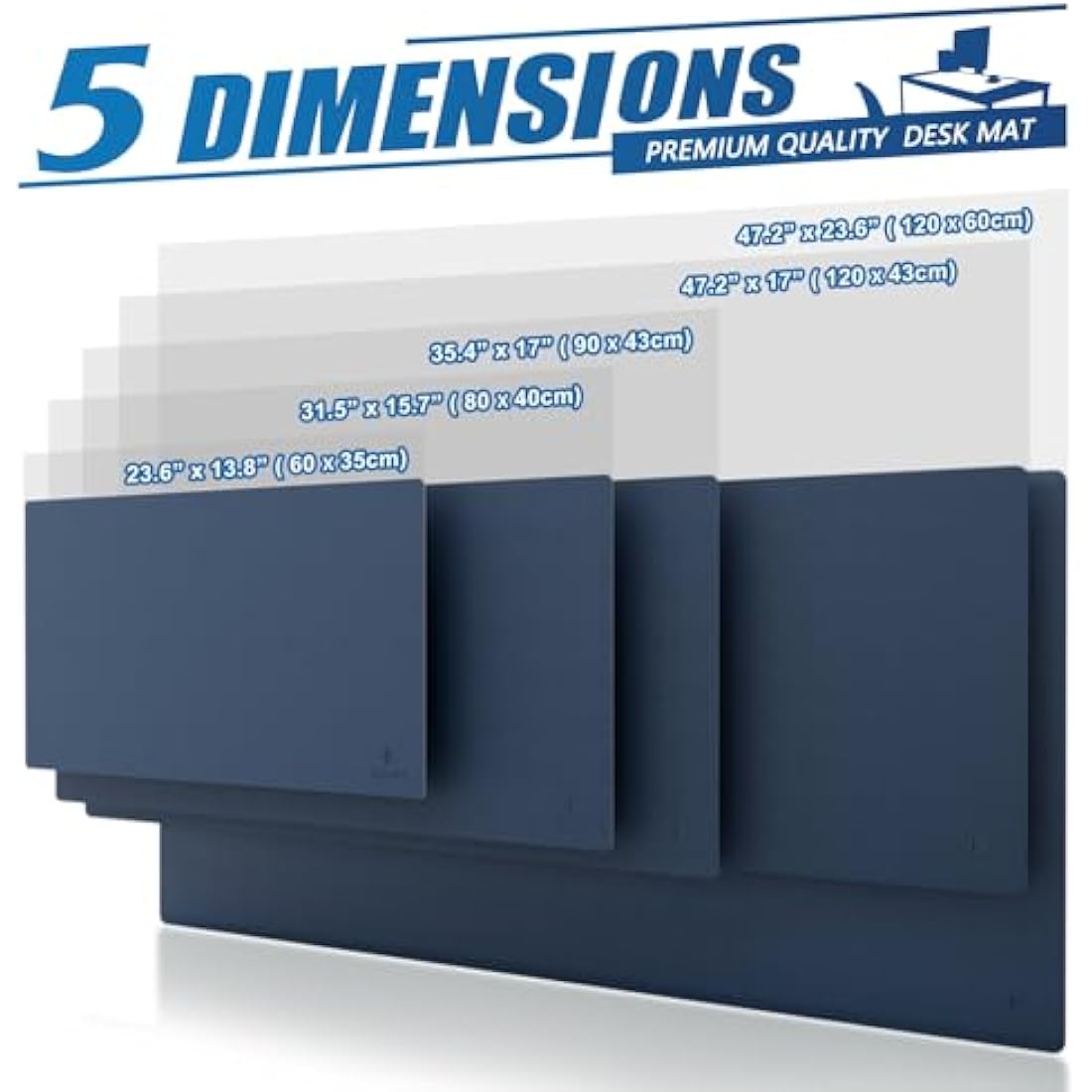 K KNODEL Small Office Leather Desk Mat, Mouse and Keyboard Pad, Computer and Laptop Mat, Desktop Protector and Cover, Writing Pad and Blotter (60x35cm, Dark Blue)