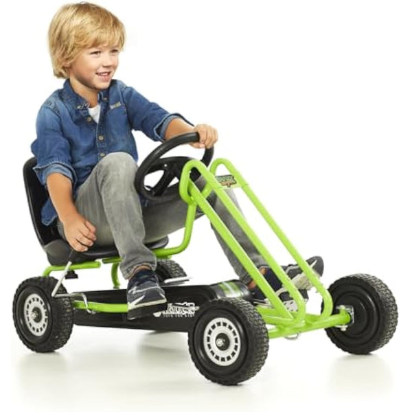 hauck Lightning, Green - Go Kart for Kids Age 4 to 8 up to 50 kg, Girls & Boy Ride-On Race Car with Rubber Tyres, Adjustable Seat, Handbrake, Sturdy Steel Frame