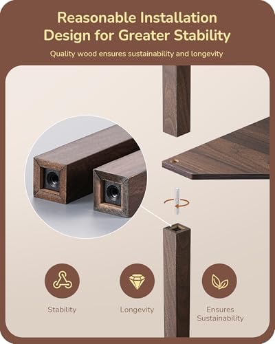 EDISHINE LED Floor Lamps with Shelves, 4 Layers Wood Dimmable Standing Lamp, 360° Rotatable Poles, Corner Floor Lamps for Living Room Bedroom Office, Walnut Brown