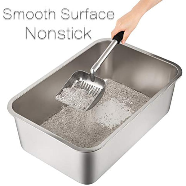 Yangbaga Cat Litter Tray 24"*16"*8" Stainless Steel, Odourless and Spacious Design for Easy Cleaning, Ideal for Large Cats, Multiple Pet Households, Rustproof with Non-Slip Base