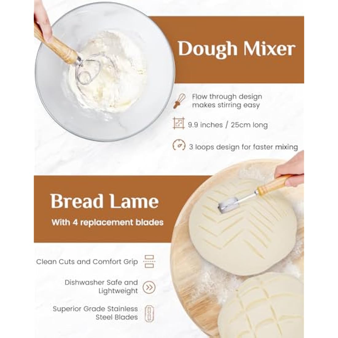 Bread Proofing Basket Set, PITCH PULSE 9 Inch Round and 10 Inch Oval Banneton Bowl with Sourdough Bread Making Tools Kit