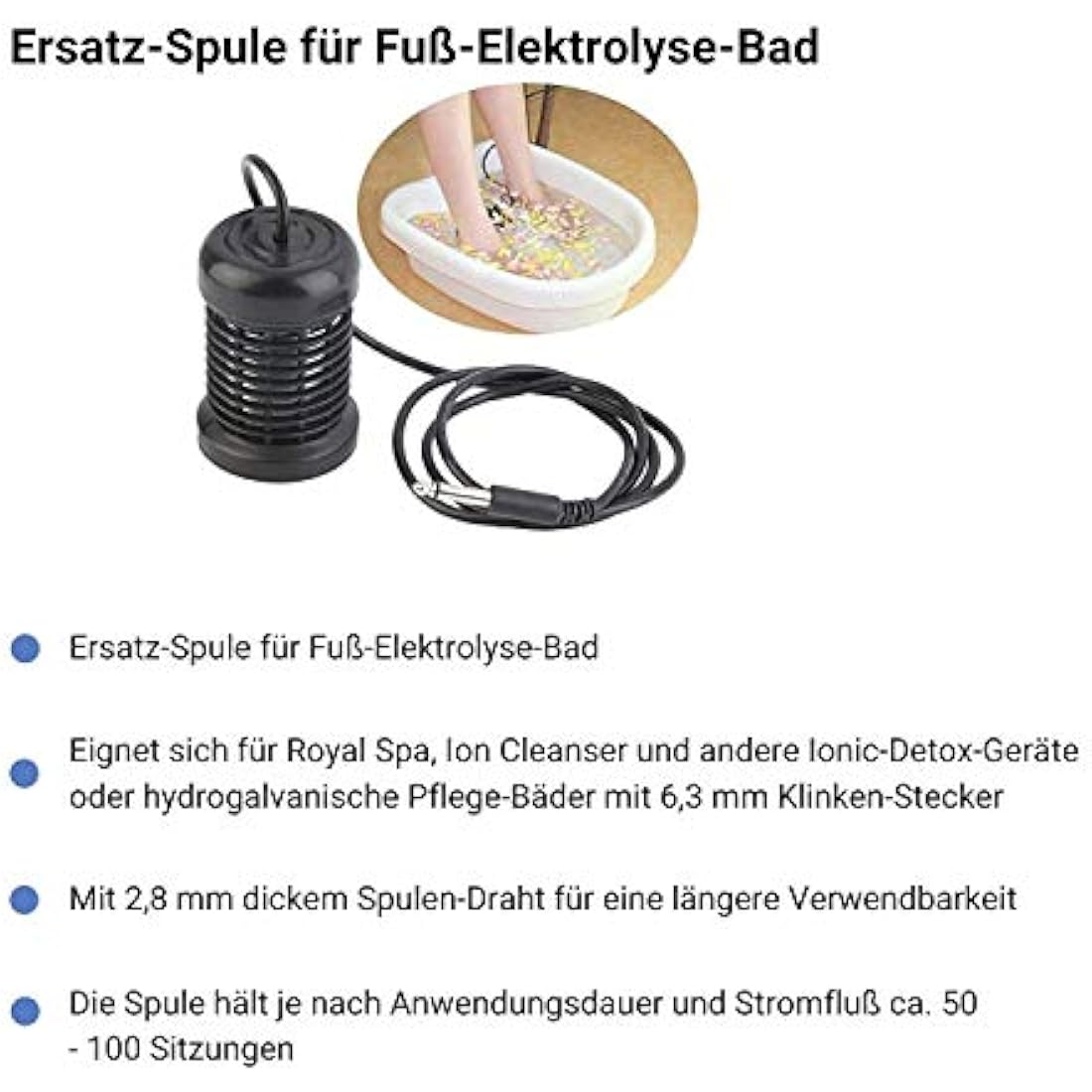 12x Ion Array Electrode Coil with 6,3 mm Jack Plug for Detox Ion Cleanser, Royal Spa and Other Devices, Black