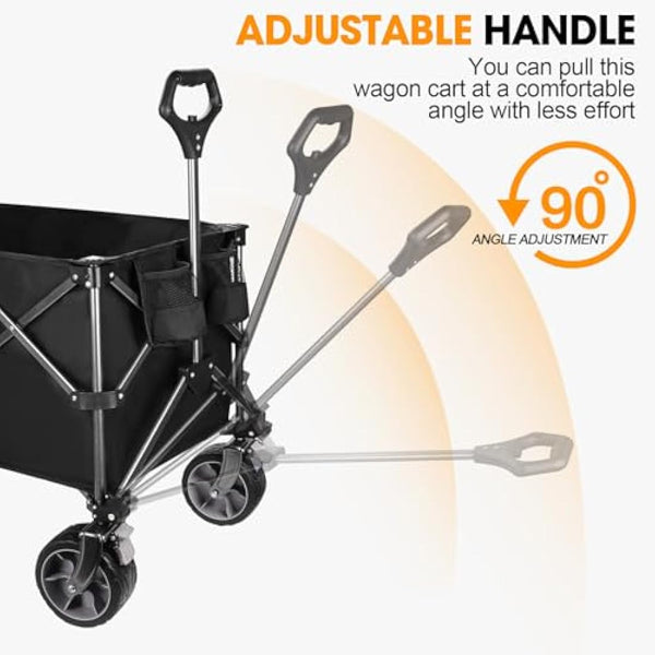 GXCROR Folding Trolley Cart 200L Collapsible Wagon 330 lbs Capacity Heavy Duty Outdoor Beach Wagon with Big Wheels for Camping Beach Garden