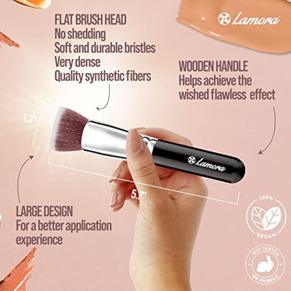 Foundation Brush Kabuki Flat Top - Perfect For Blending Liquid Make Up, Cream or Flawless Powder Cosmetics - Buffing, Stippling, Concealer - Premium Quality Synthetic Dense Bristles