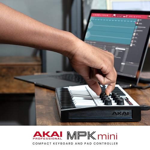 Akai Professional MPK Mini MK3 - 25 Key USB MIDI Keyboard Controller with 8 Backlit Drum Pads, 8 Knobs and Music Production Software and Native Instruments Sound Package (NKS Integration)