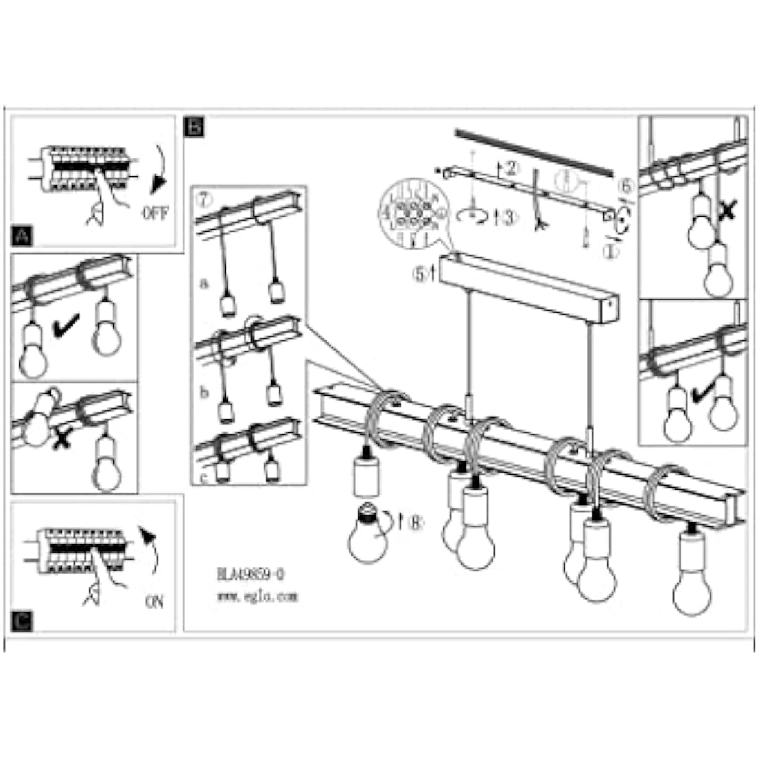 Eglo Townshend 6-flame vintage/industrial design pendant lamp, retro steel and antique brown hanging light, E27 socket