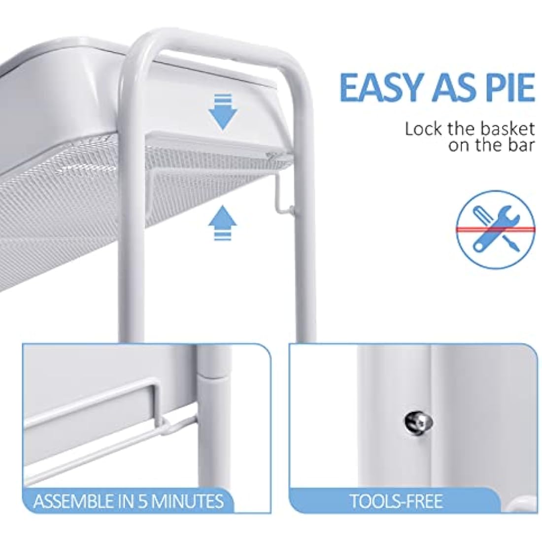 KINGRACK 3 Tier Metal Storage Trolley on Wheels with Removeable Wooden Worktop Trap Table Cover, Beauty Book Craft Tea Art Trolley for Home Bathroom Kitchen Laundry, No screws needed Easy