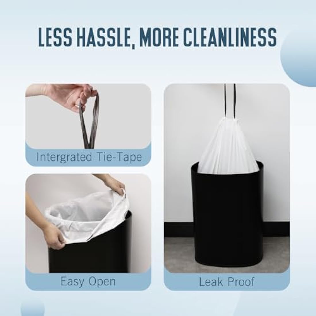 GRANDMA SHARK 50-58L UP TO 65L Bin Bags Liners Drawstring Trash Bag, Handle Waste Bags, 90 Garbage Bag, Super Strong, Anti-Drip Unscented, 70 × 77 cm