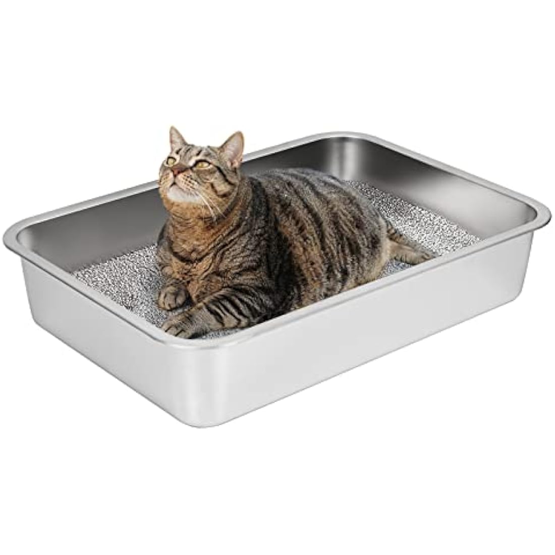 IKITCHEN Stainless Steel Cat Litter Box, Large Metal Litter Pan for Cats Rabbits, Never Absorbs Odors,Stain Free, Rustproof, Non Stick Smooth Surface, Anti-slip Rubber Bottom, 23.5"L x 15.5"W x 4"H