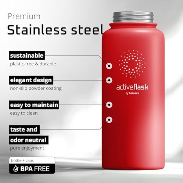 Stainless Steel Water Bottle with Straw & 3 Lids: 1 & 0,5L Leak-Proof BPA-Free Vacuum Insulated ACTIVE FLASK Drinking Bottles Hot Cold: Double Walled Outdoor Drink Thermo Mug Tea Coffee Sport Gym Bike