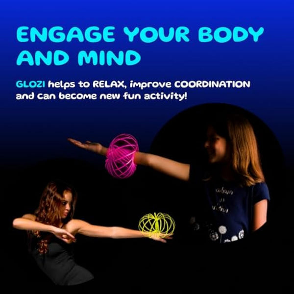 GLOZI Geometric Magic Glow in the Dark Flow Ring - Easy to Use - 3D Arm Spinner Bracelet, Fidget Spinner Toy for Kids and Adults (Pink)