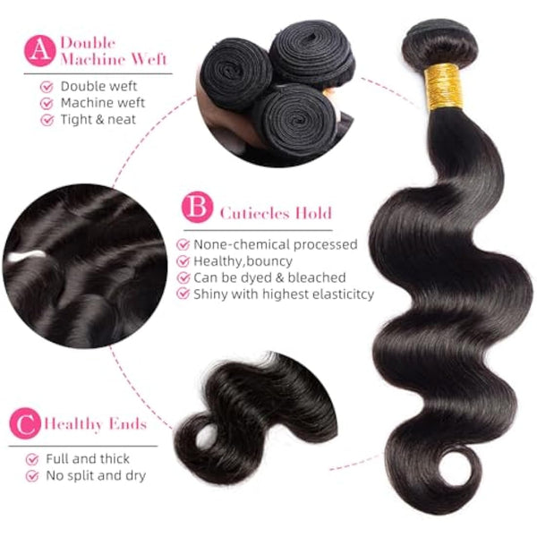Body Wave Bundles Human Hair Bundles 12A Grade 100% Unprocessed Brazilian Virgin Hair Bundles Body Weave Wavy Bundles Deals Quick Weave Hair Extension (20 22 24)