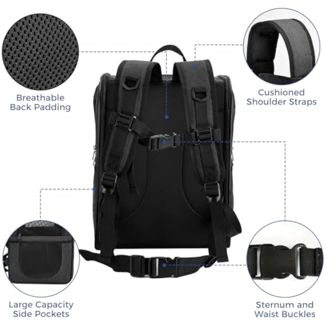 Apollo Walker Pet Carrier Backpack for Large/Small Cats and Dogs, Puppies, Safety Features and Cushion Back Support for Travel, Hiking, Outdoor Use (Black)