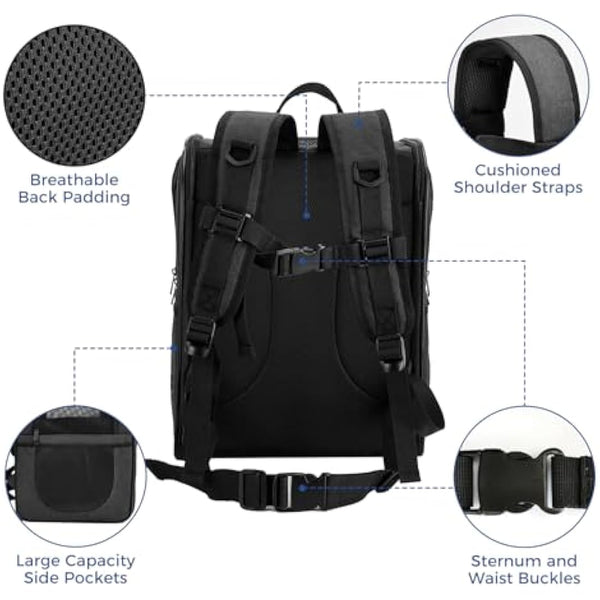 Apollo Walker Pet Carrier Backpack for Large/Small Cats and Dogs, Puppies, Safety Features and Cushion Back Support for Travel, Hiking, Outdoor Use (Black)