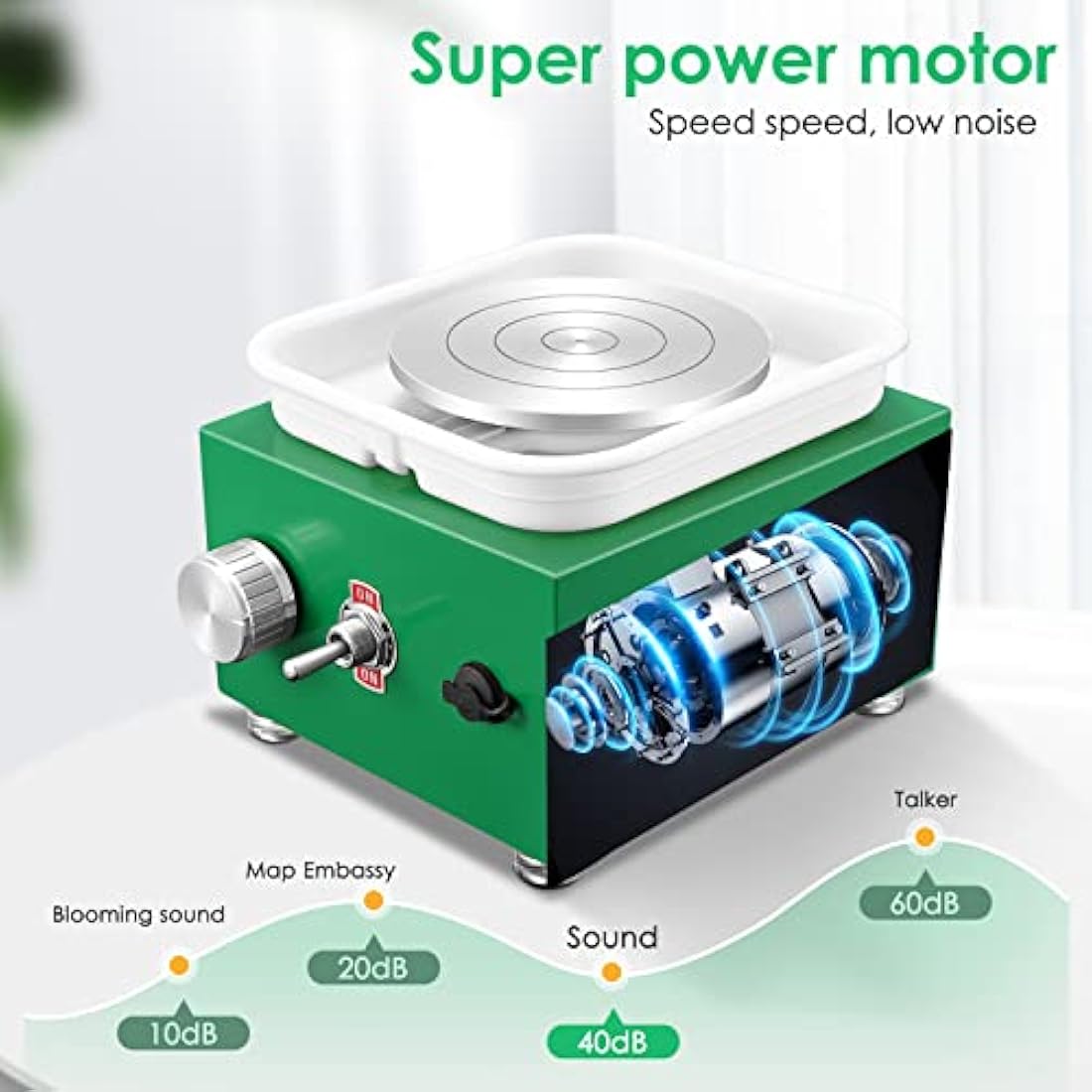 Mini Pottery Wheel 2000RPM Electric Pottery Wheel with Removable ABS Basin and 6.5cm-10cm Turntable Fingertip Clay Wheel Adjustable Speed Clay Tool Machine for Art Craft Gift (Green)