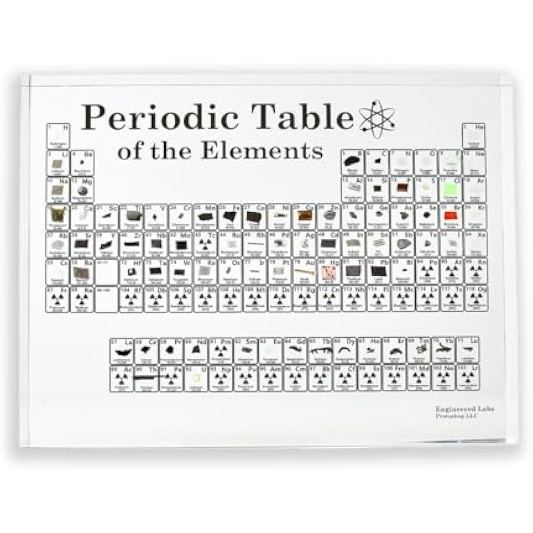 Engineered Labs Heritage Periodic Table of Elements, Made In USA, Acrylic Periodic Table With Real Samples