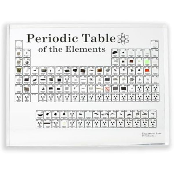 Engineered Labs Heritage Periodic Table of Elements, Made In USA, Acrylic Periodic Table With Real Samples