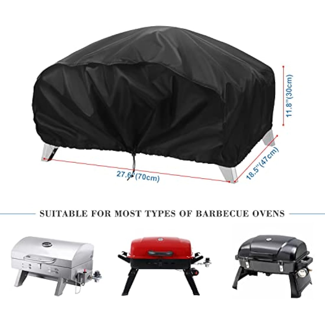 VANSHEIM Outdoor BBQ Grill Cover Gas Barbecue Cover Table Top BBQ Cover for Weber Q100/1000 Grills,Enders URBAN PRO,Waterproof Anti UV Windproof Oxford Fabric Gas BBQ Cover 70x47x30cm