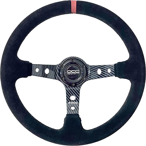 OCC MOTORSPORT OFFSET STEERING WHEEL CLASSIC MODEL PERFORATED LEATHER WITH BLACK ARMS - 90 MM FULL DISH WHEEL - 350MM (14 INCH)