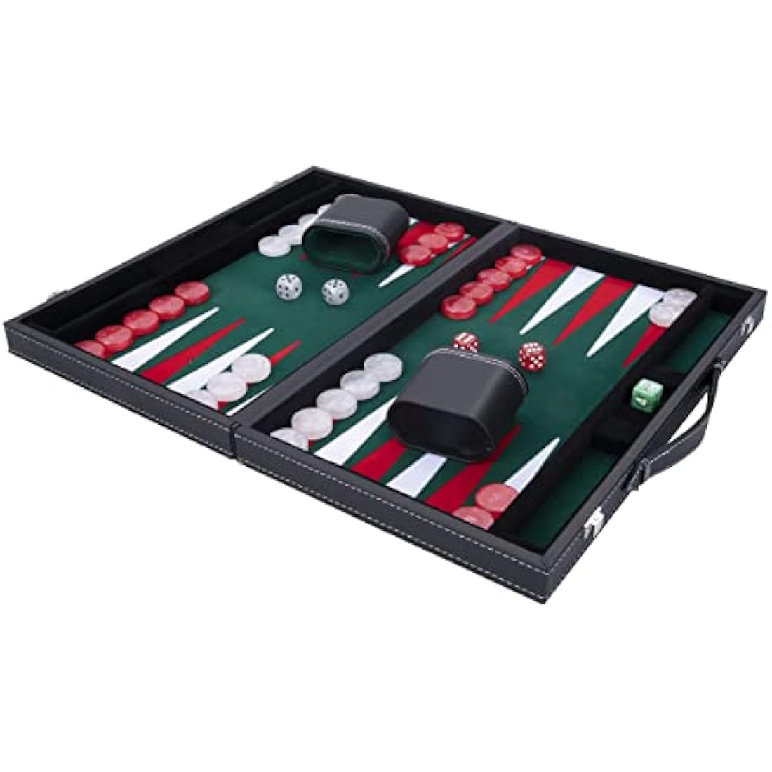 Engelhart - 250511 - Large Luxury Backgammon 18 Inches - Red - 45 cm - Faux Leather - Felt Inlay - Pearl Dice & Chips + 2 Cups - Strategy Game - Pro & Leisure