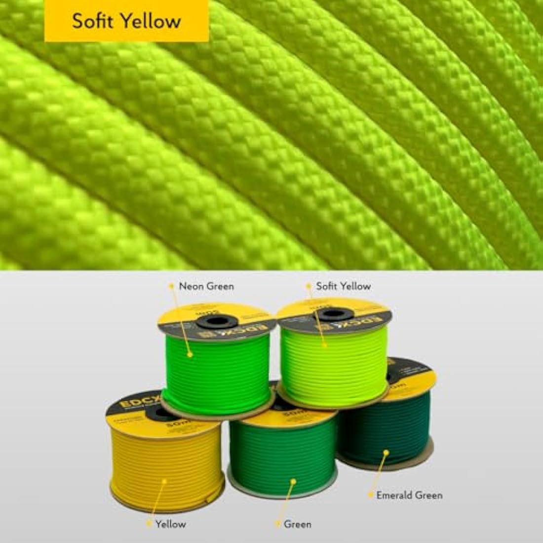 EdcX 4mm Rope 550 - Type III, 100% Rope, 7 Strand Rope, 4mm Rope in Solid Colors