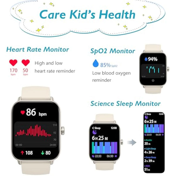 KALINCO Kids Smart Watch for Boys Girls Teens, IP68 Waterproof Swimming Smartwatch, 1.8'' Fitness Activity Tracker with 100 Sports, Make/Answer Call, Heart Rate/Sleep Monitor, Valentines Gift for Kids