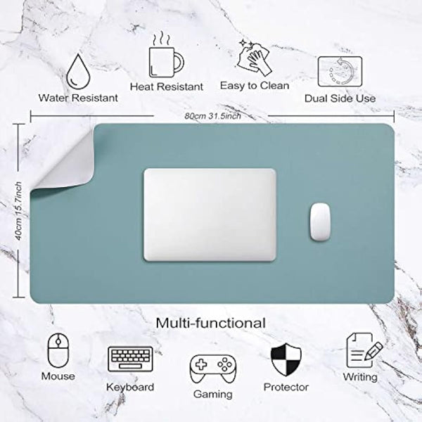 Desk Pad Large, Desk Mat, Extended Mouse Mat, Mouse Pad L, Desk Blotter, DOBAOJIA Laptop Pad Writing Pad for Office/Home, Dual-Side Use PU Leather Waterproof 31.5" X 15.7"(Greyish Green/Grey)