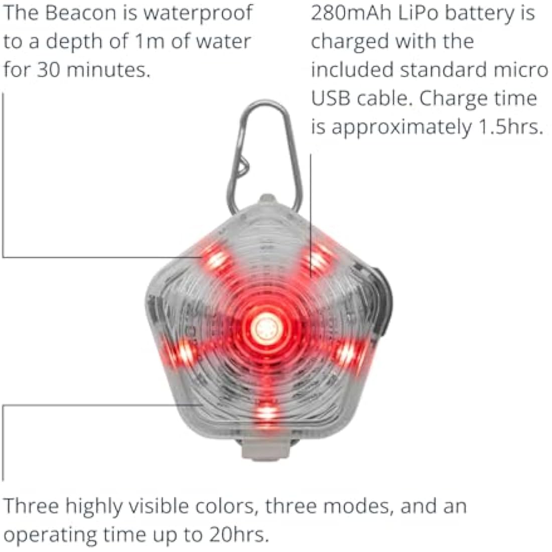 RUFFWEAR The Beacon Dog Safety Light, Waterproof Dog Collar Light, LED Pet Dog Collar Buckle Night Light, Safety Clip On Flashing Dog Light for Dog Leads & Harnesses, Rechargeable Dog Light, Clear