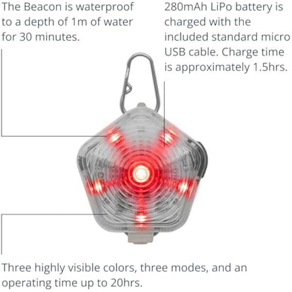 RUFFWEAR The Beacon Dog Safety Light, Waterproof Dog Collar Light, LED Pet Dog Collar Buckle Night Light, Safety Clip On Flashing Dog Light for Dog Leads & Harnesses, Rechargeable Dog Light, Clear
