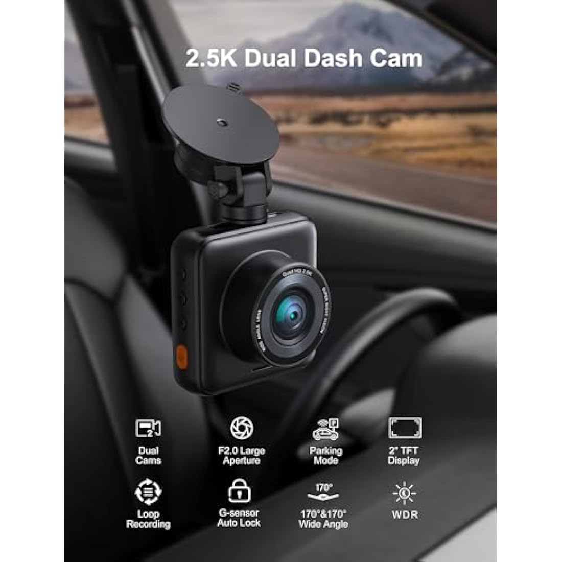 iZEEKER 2.5K Dash Cam Front and Rear with FREE SD Card, 1440P QHD Car Camera Dashboard, Dual Dashcam for cars with Night Vision, WDR, Loop Recording, G-sensor, 24/7 Parking Monitoring Supports