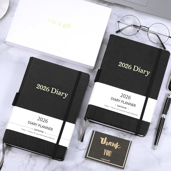 2026 Diary - Diary 2026 Page a Day from January 2026 to December 2026, Productivity Daily Planner with Monthly Tabs, Inner Pocket, Grey, Banded,14.3 X 21 cm