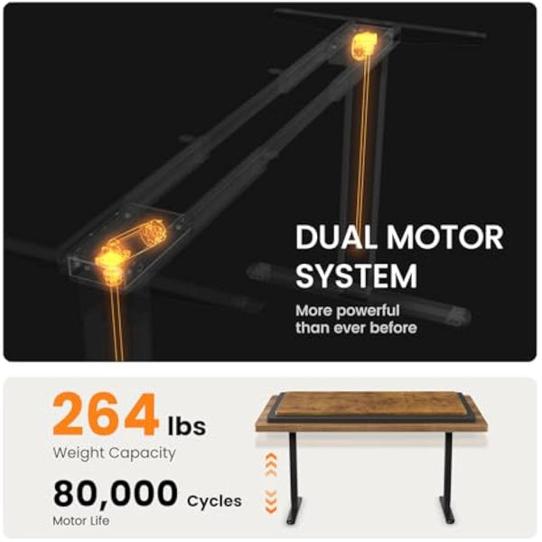 ErGear Standing Desk Frame, Dual Motor Electric Height Adjustable Desk Legs, Stand Up Table Frame with 4 Memory Controls for Home Office, Supports Up to 120KG (Black)