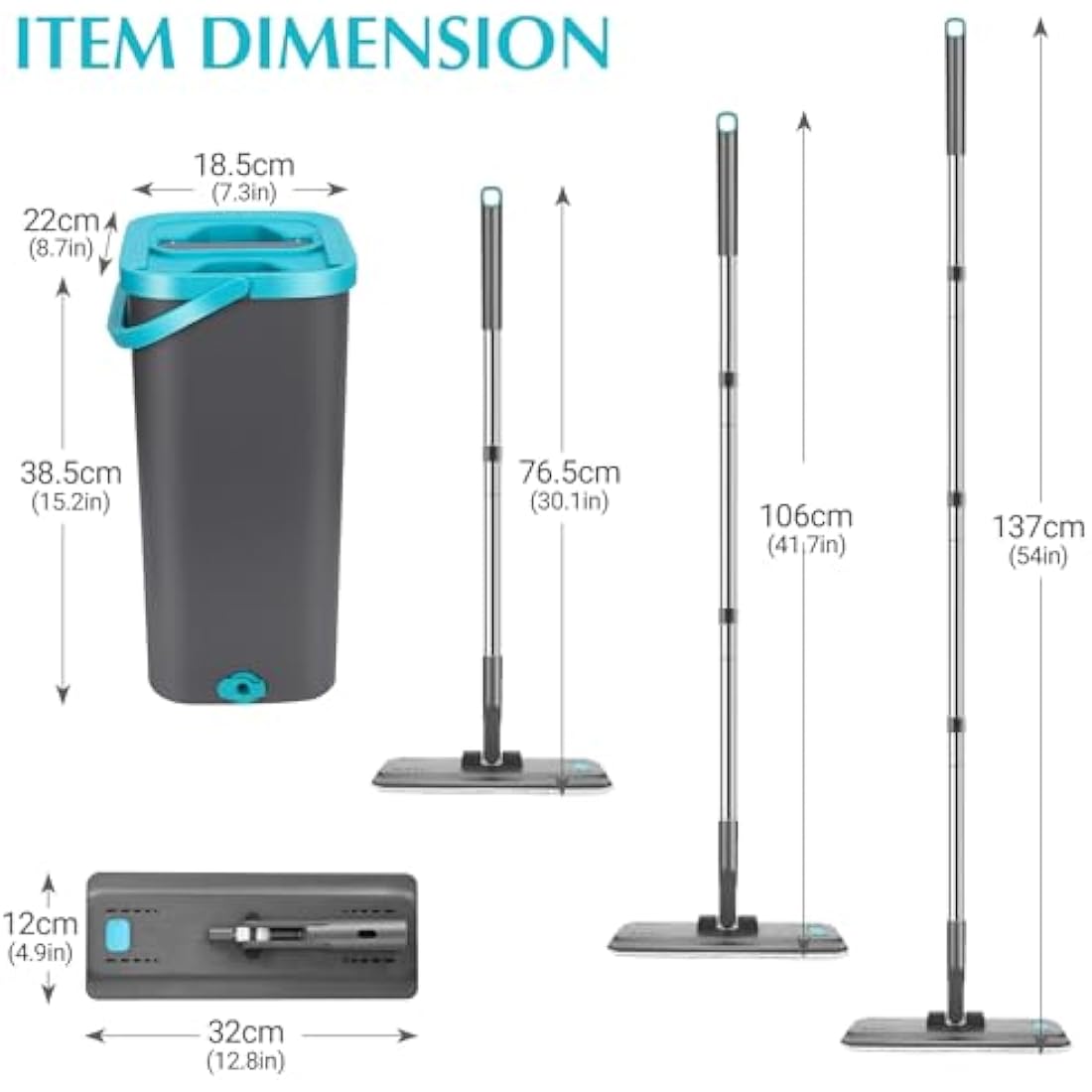 MASTERTOP Microfibre Mop and Bucket Set with 140cm Stainless Steel Handle | 6 Pcs Super Absorbent Pads & 2-in-1 Cleaning System | Wet and Dry Cleaning Mop Sets for Floors | Commercial & Home Use