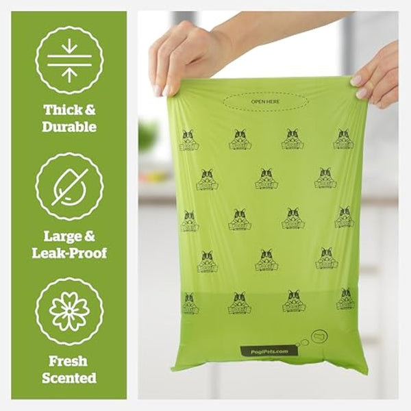 Pogi’s Dog Poo Bags – Biodegradable, Ultra Thick, Leak-Proof, Powder Fresh Scent, 150 Bags (10 Rolls)