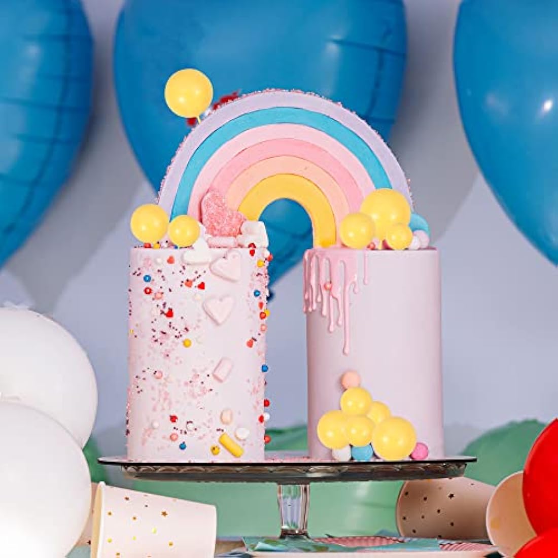 Gyufise 30Pcs Balls Cake Topper Foam Ball Cake Picks Mini Balloon Cupcake Insert Bubble Balls DIY Decoration for Baby Shower Wedding Anniversary Kids Birthday Party Cake Decorations Yellow