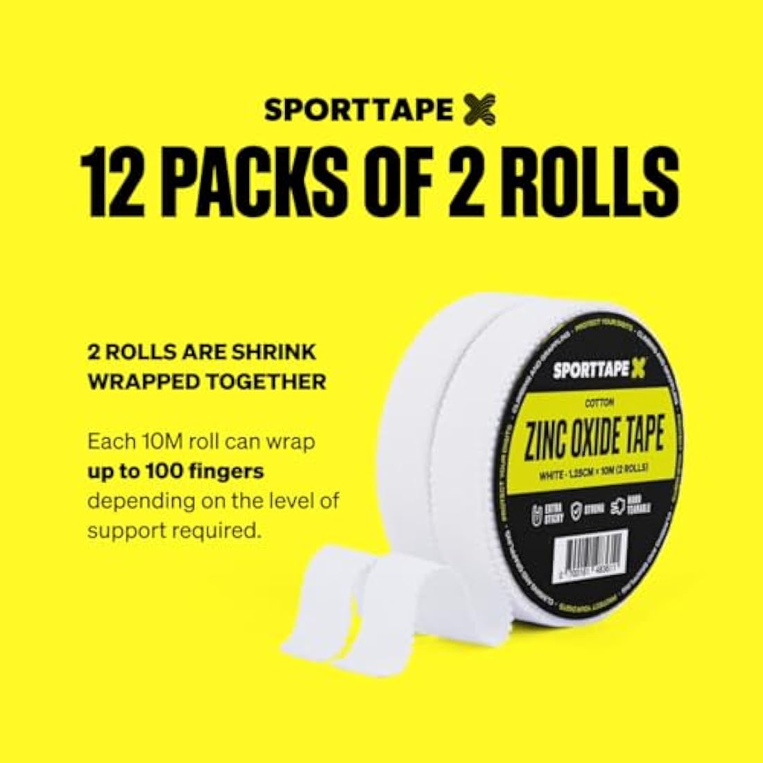 SPORTTAPE Box of 24 Rolls Zinc Oxide Finger Tape - White - 1.25cm x 10m | For Jiu Jitsu, Bouldering, Rock Climbing, BJJ, Crossfit, Rowing, Climbing & Golf (12 Packs of 2 Rolls)