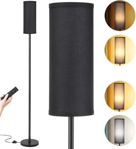 Aooshine Floor Lamp for Living Room, Black Corner Floor Lamp with Dimmable 3 Color Temperatures, Standing Lamp with Remote Control(Bulb Included