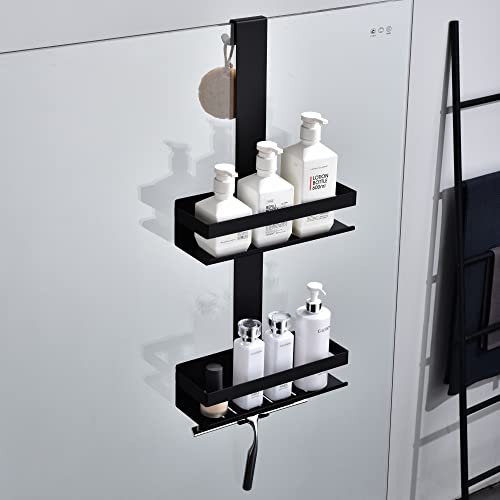 HomeHeng Shower Caddy Hanging, 2-Store Shower Basket Double Shower Shelf for Hanging the Shower Screen, Bathroom Shelf with Hooks, SUS304 Stainless
