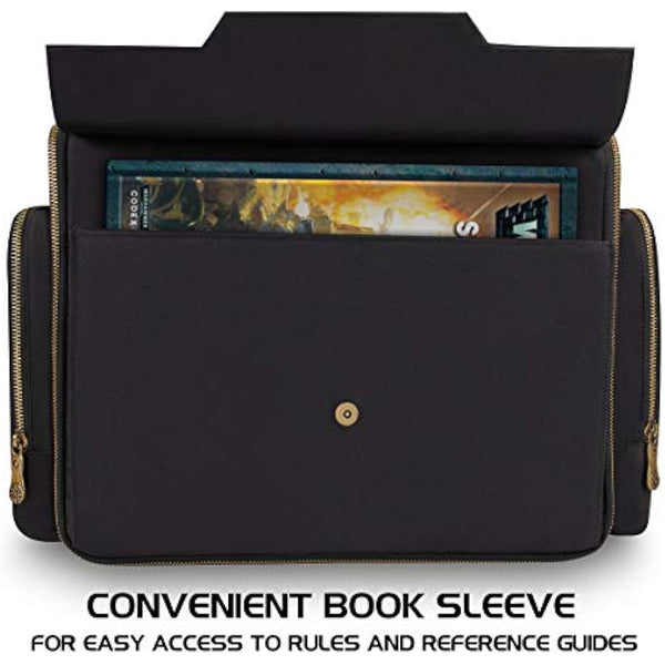 ENHANCE Portable Miniature Figure Storage and Carrying Case, 4 Foam Layers fits 108 Infantry Minis and Pick and Pluck - Book Sleeve and 2 Accessory Pockets for Measuring Tape, Dice and More