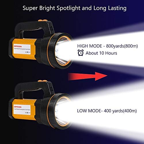 MAYTHANK LED Torch Super Bright Rechargeable Big Capacity10000ma Long Lasting, Powerful High Powered Spotlight Flashlight Long Range 800 Yards, Handheld Searchlight Waterproof (No Side Lantern)