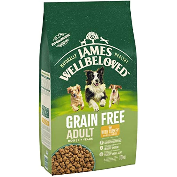 JAMES WELLBELOVED Hypoallergenic Grain Free Adult Dry Dog Food - 10 kg - Turkey & Vegetables - Bulk Dry Dog Food Pack