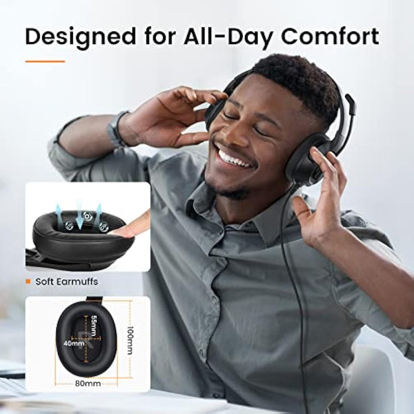 EKSA H2 USB Headset with Microphone for PC Laptop, Computer Headsets with Noise Canceling Mic, Audio Control & Busy Light, Wired Office Headset for Business/Call Center/Zoom/Teams