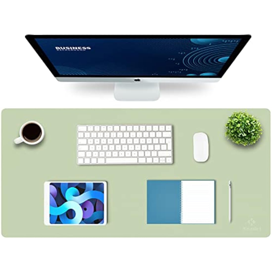 K KNODEL Large Office Leather Desk Mat, Mouse and Keyboard Pad, Computer and Laptop Mat, Desktop Protector and Cover, Writing Pad and Blotter (90x43cm, Light Green)