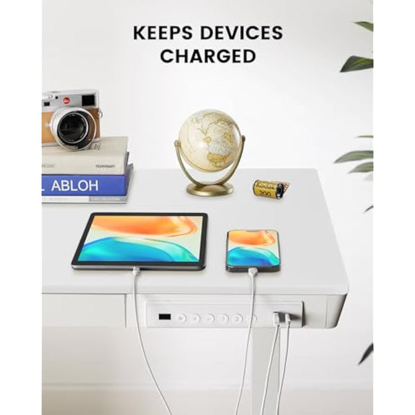 ErGear Electric Standing Desk, 120 x 60cm Height Adjustable Standing Desk with Drawer & 2 Charging Ports, 3 Memory Standing Up Desk for Home Office (White Top+White Frame)
